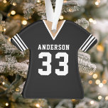 Football Jersey Sports Team Uniform Black Ornament<br><div class="desc">Football Jersey Sports Team Uniform Black Ornament. Dieses Fußball-Trikot ist perfekt für alle,  die Schulsport spielen oder Lieben Sport sehen. Personalisieren Sie dieses benutzerdefinierte Design mit Ihrem eigenen Teamnamen und Jersey-Nummer.</div>