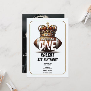 Football King Gold Crown Foto Zurück 1. Geburtstag Einladung
