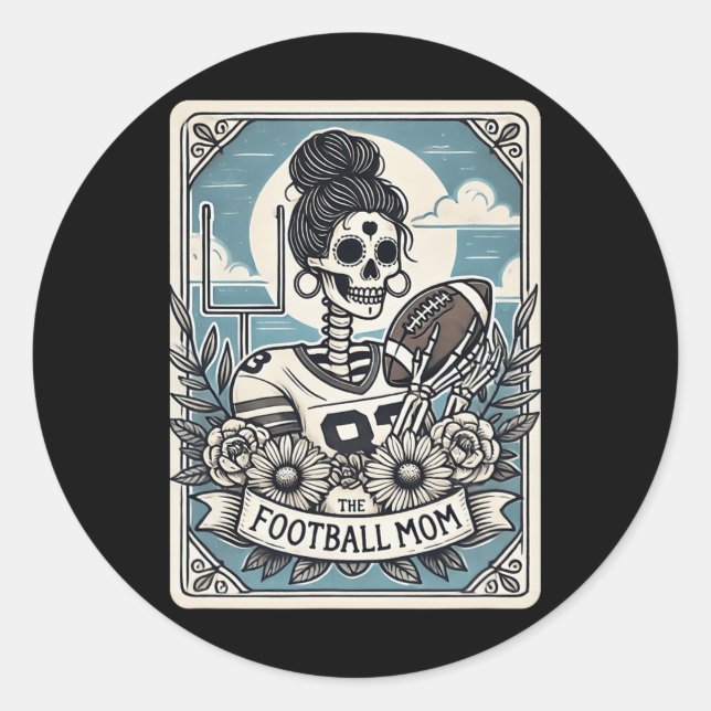 Football Mama Tarot Card Skeleton Football Mama Mo Runder Aufkleber (Vorderseite)
