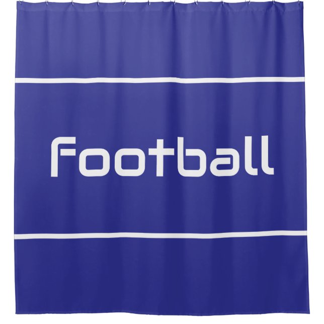 FOOTBALL Modern White Text Stripes On Deep Blue Duschvorhang (Vorderseite)