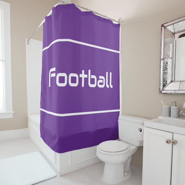FOOTBALL Modern White Text Stripes On Royal Purple Duschvorhang (Beispiel)