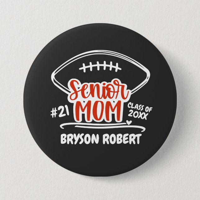 Football Mom Leben High School Senior rot schwarz Button (Vorderseite)