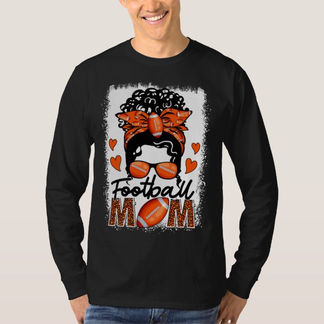 Football Mom Leopard Messy Bun Game Day Mother s D T-Shirt (Vorderseite)