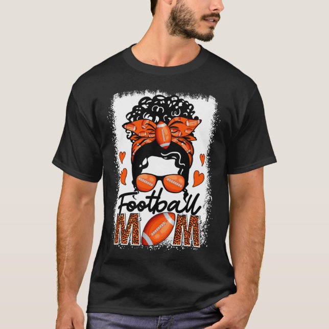Football Mom Leopard Messy Bun Game Day Mother s D T-Shirt (Vorderseite)