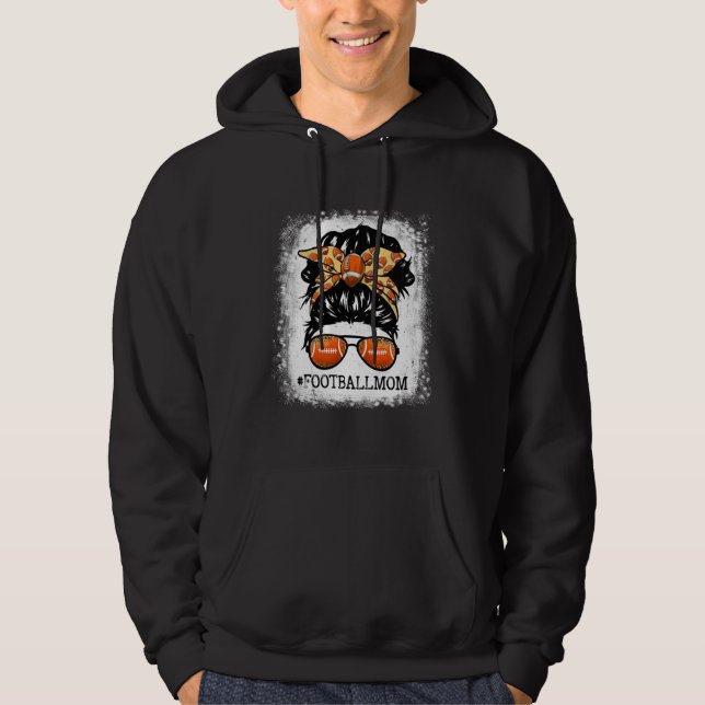Football Mom Messy Bun Hair Player Mom Mothers Day Hoodie (Vorderseite)