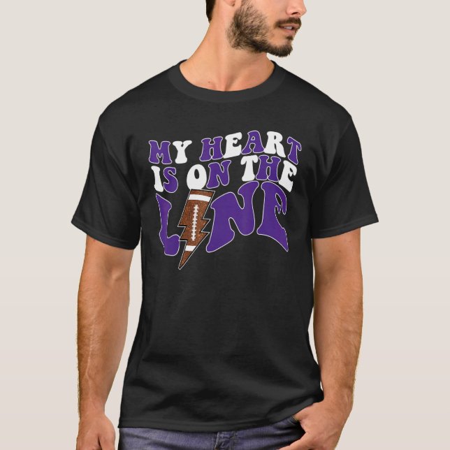 Football My Heart Is On The Line Offensive Lineman T-Shirt (Vorderseite)