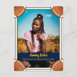 Football Navy & Gold Abschluss Ankündigungspostkarte