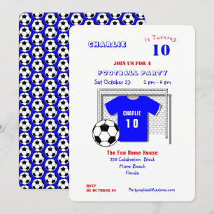 Football Party Blue Football Shirt Personalisiert Einladung