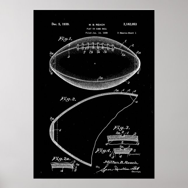 Football Patent Art, American Football Patent, Foo Poster (Vorne)