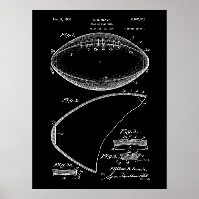 Football Pigskin 1939 Blueprint Patent Poster (Vorne)