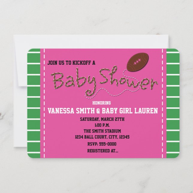 FOOTBALL PINK BABY SHOWER Typografie Einladung (Vorderseite)
