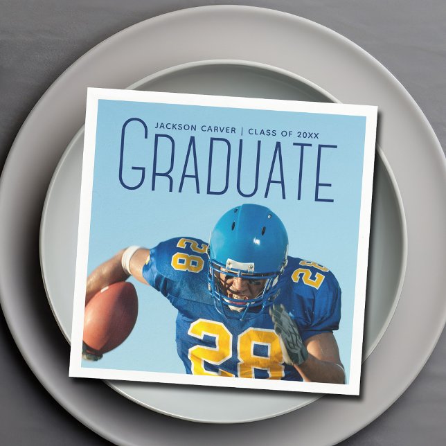 Football Player Abschluss 2025 Blue Script Foto Serviette (Von Creator hochgeladen)
