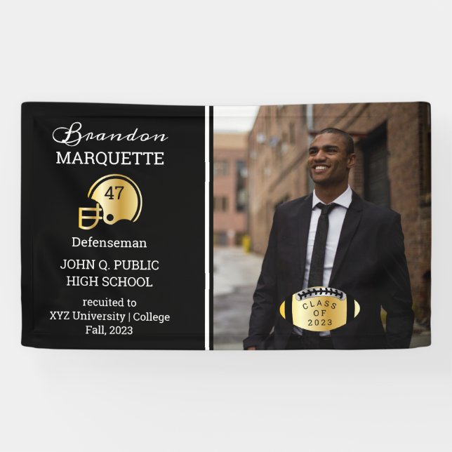 Football Player Foto Black | Gold-Abschluss Banner (Horizontal)