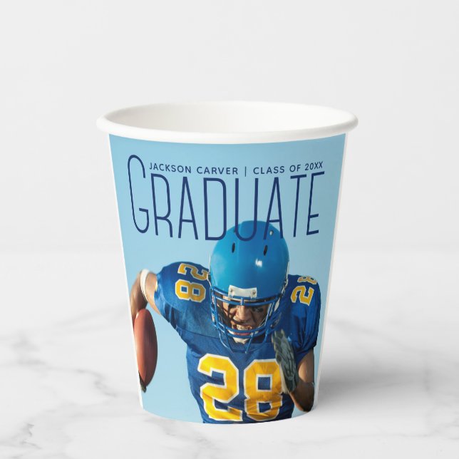 Football Player Foto Custom Graduation Party Pappbecher (Vorderseite)