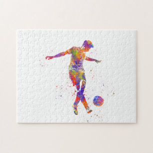 Football player in watercolor puzzle