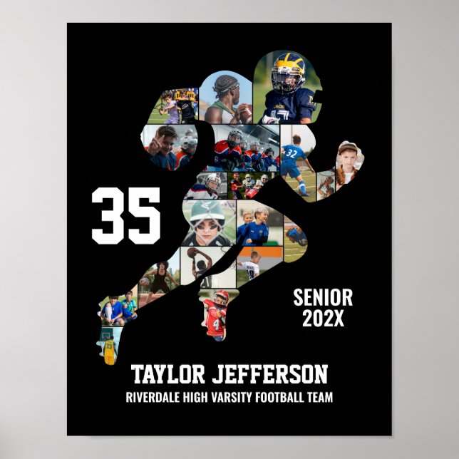 Football Player Photo Collage Custom Senior Night Poster (Vorne)