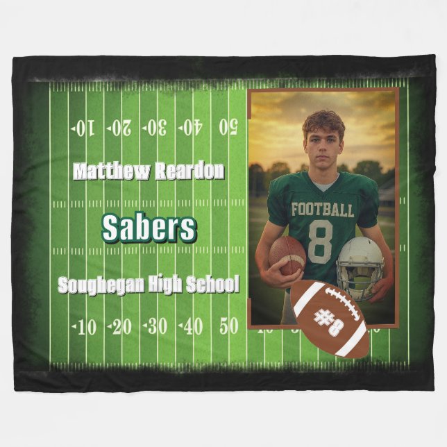 Football Player # Photo Name Team School Custom Fleecedecke (Vorderseite (Horizontal))