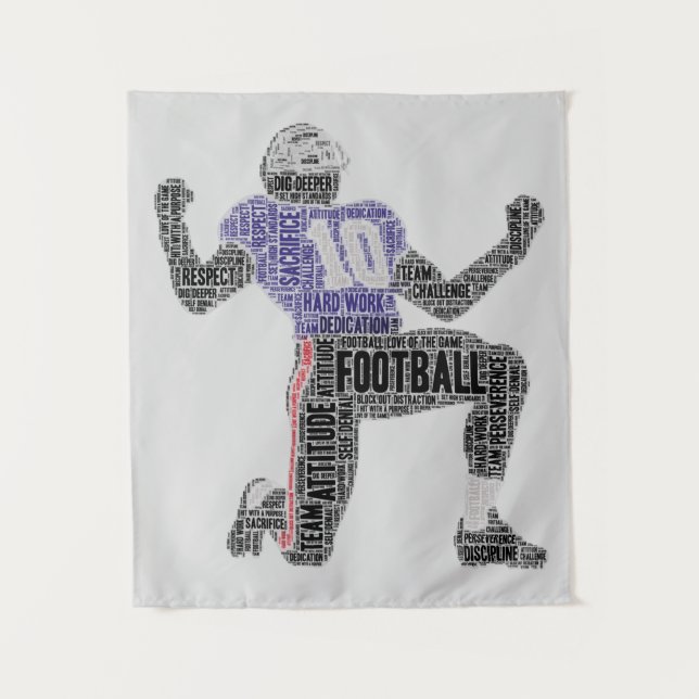 Football Player Word Art Dedication Inspiration Wandteppich (Vorderseite)