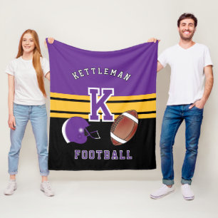 Football 🏈 Purple and Gold Yellow Sport Letter  Fleecedecke