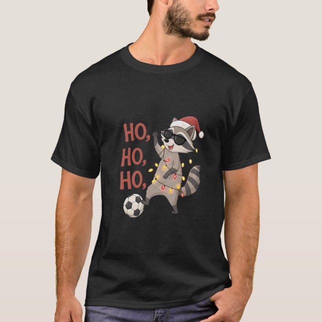 Football Raccoon with Christmas Lights T-Shirt (Vorderseite)