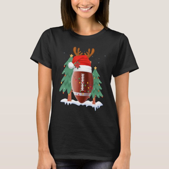 Football Reindeer Santa Hat Christmas Winter Seaso T-Shirt (Vorderseite)