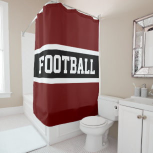 FOOTBALL Retro Tiefrot Schwarz Weiß Sportlich Stre Duschvorhang