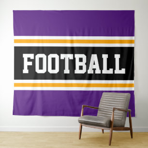 FOOTBALL Royal Lila Black Yellow Racing Stripes Wandteppich