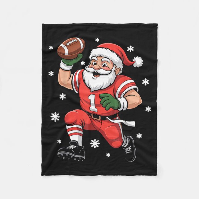 Football Santa Claus Lineman Christmas Quarterback Fleecedecke (Vorderseite)