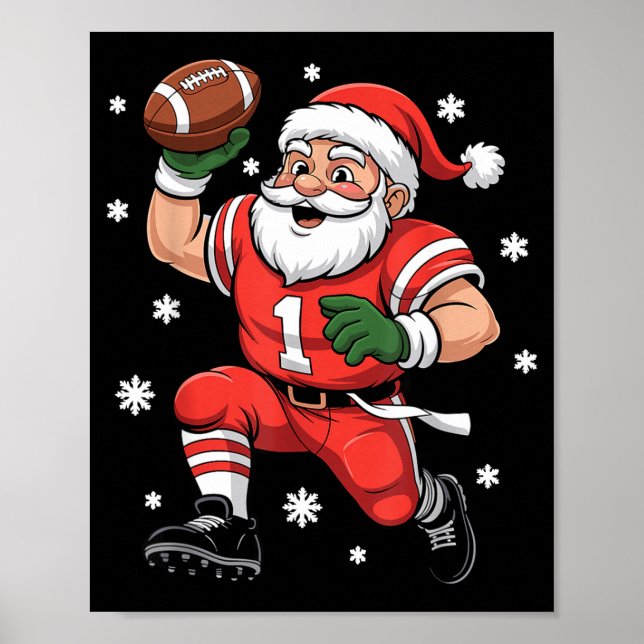 Football Santa Claus Lineman Christmas Quarterback Poster (Vorne)