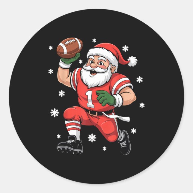 Football Santa Claus Lineman Christmas Quarterback Runder Aufkleber (Vorderseite)