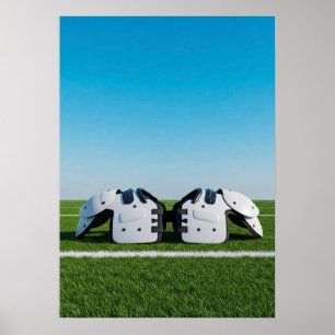 Football-Schulterpolster auf Kunstrasenplatz Poster