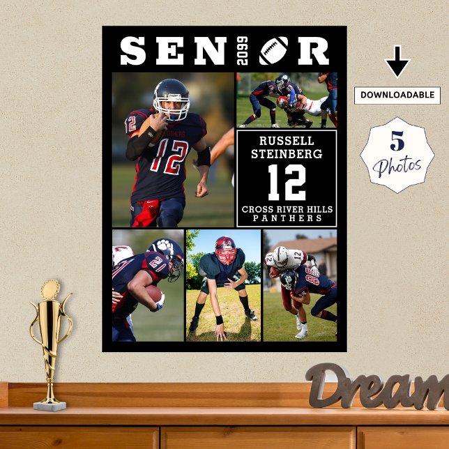 Football Senior 5 Photo Collage Graduation Poster (Von Creator hochgeladen)