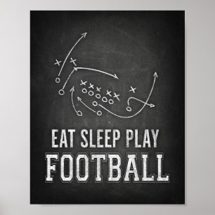 FOOTBALL Sign Chalk Print EAT SLEEP PLAY Poster