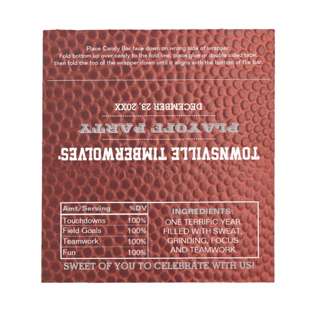 Football Silver Gastgeschenk Chocolate Wrappers Notizblock (Vorderseite)