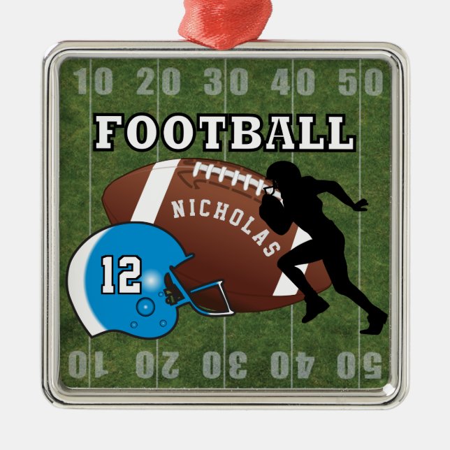 Football 🏈 Spieler und Blue Helmet Silbernes Ornament (Vorne)