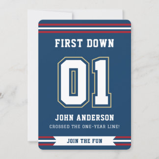 Football Sport First Year Down 1st Birthday Party Einladung