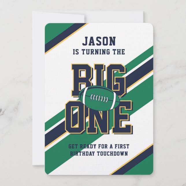 Football Sports Boy Kid First Birthday Party Einladung (Vorderseite)