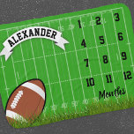 Football Sports Boy Milestone Babydecke<br><div class="desc">Neue Babypfakendecke mit Sportplatz,  Fußball,  dem Namen der Kinder und den Monaten,  um den Meilenstein zu markieren.</div>