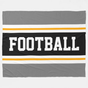 FOOTBALL Sporty Athletic Grau Schwarz-weiße Streif Fleecedecke