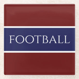 FOOTBALL Sporty Deep Red White Navy Blue Streifen Glasuntersetzer