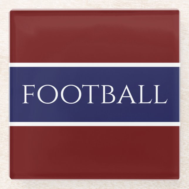 FOOTBALL Sporty Deep Red White Navy Blue Streifen Glasuntersetzer (Vorderseite)