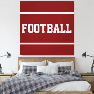 FOOTBALL Sporty Fetter Text Tiefrot Weiße Streifen Leinwanddruck