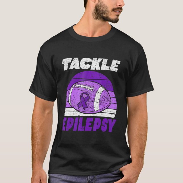 Football Tackle Epilepsy Retro Awareness Purple Ri T-Shirt (Vorderseite)