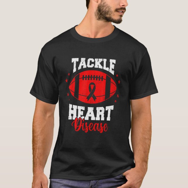 Football Tackle Heart Disease Retro Awareness Red  T-Shirt (Vorderseite)