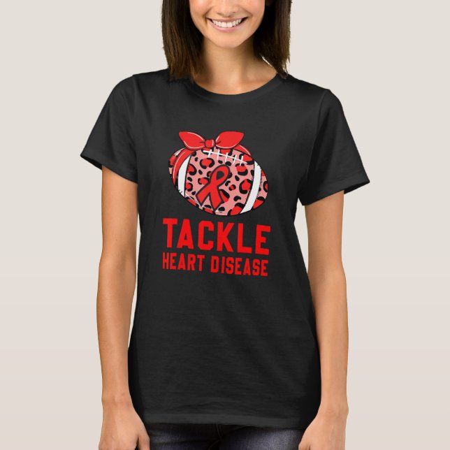 Football Tackle Heart Disease Retro Awareness Red  T-Shirt (Vorderseite)