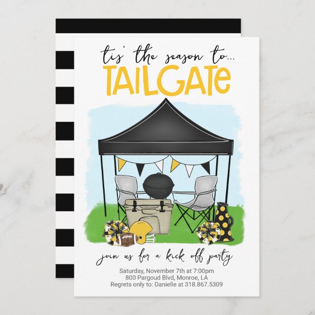Football Tailgate Black Gold Änderung an FARBEN Einladung (Vorne/Hinten)