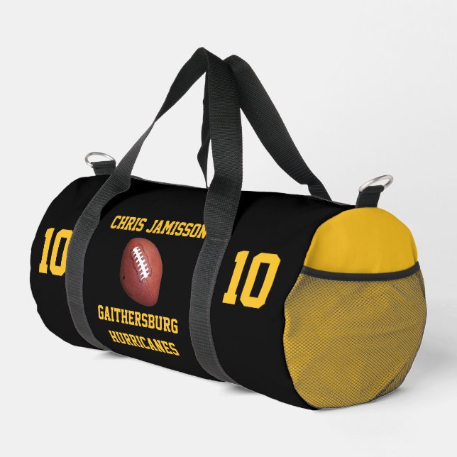 Football Team, Coach Player Black Gold Personalisi Duffle Bag (Rechte Ecke)