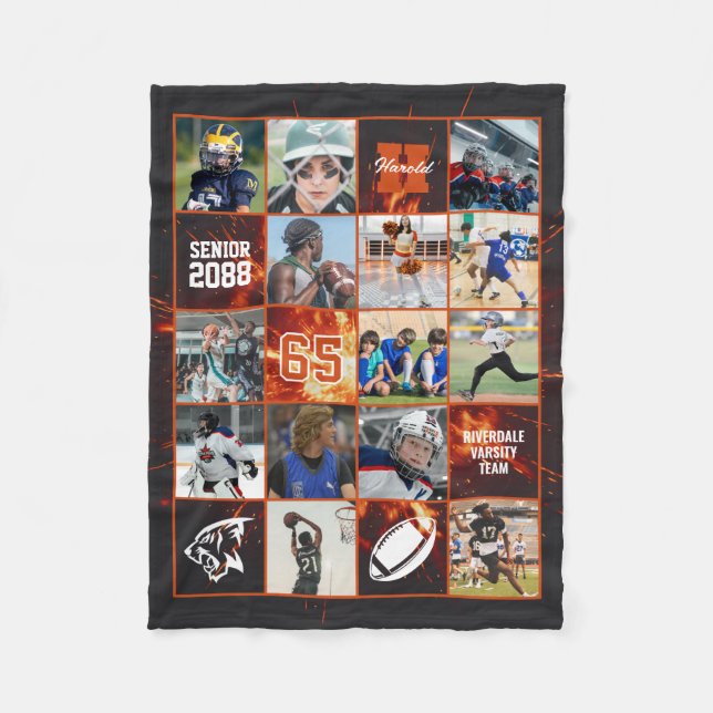Football Team Senior Night Custom Photo Red Fire Fleecedecke (Vorderseite)