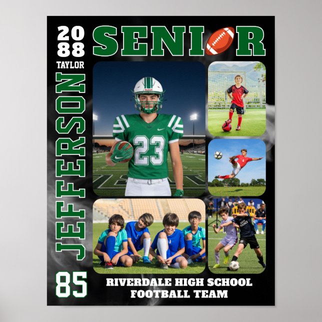 Football Team Sports Player Senior Photo Collage Poster (Vorne)