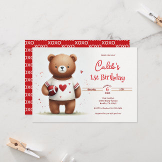 Football Teddy Bear Valentine 1. Geburtstag Einladung